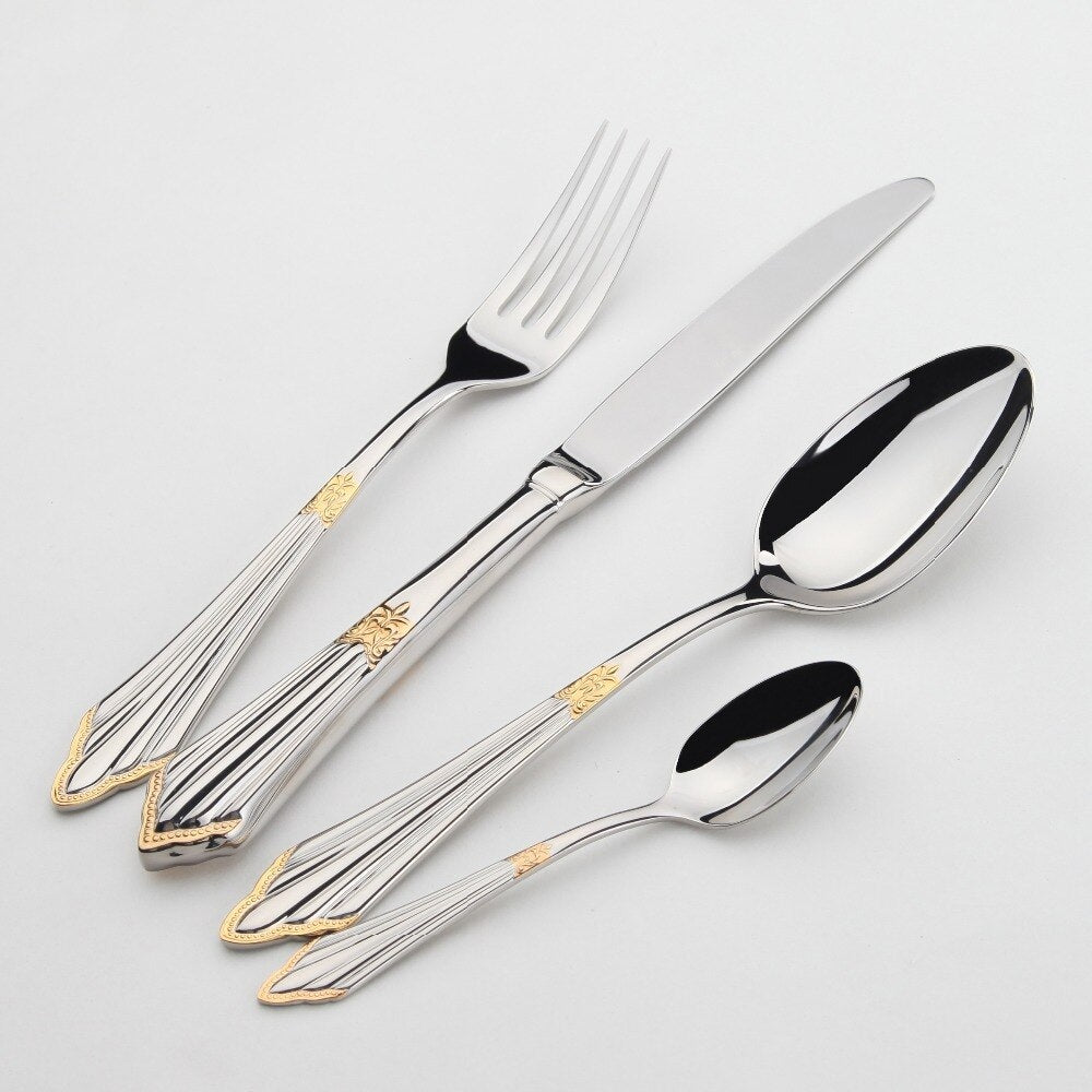 24- or 48-Piece Gold-Finish Stainless Steel Cutlery Set – GlowCut