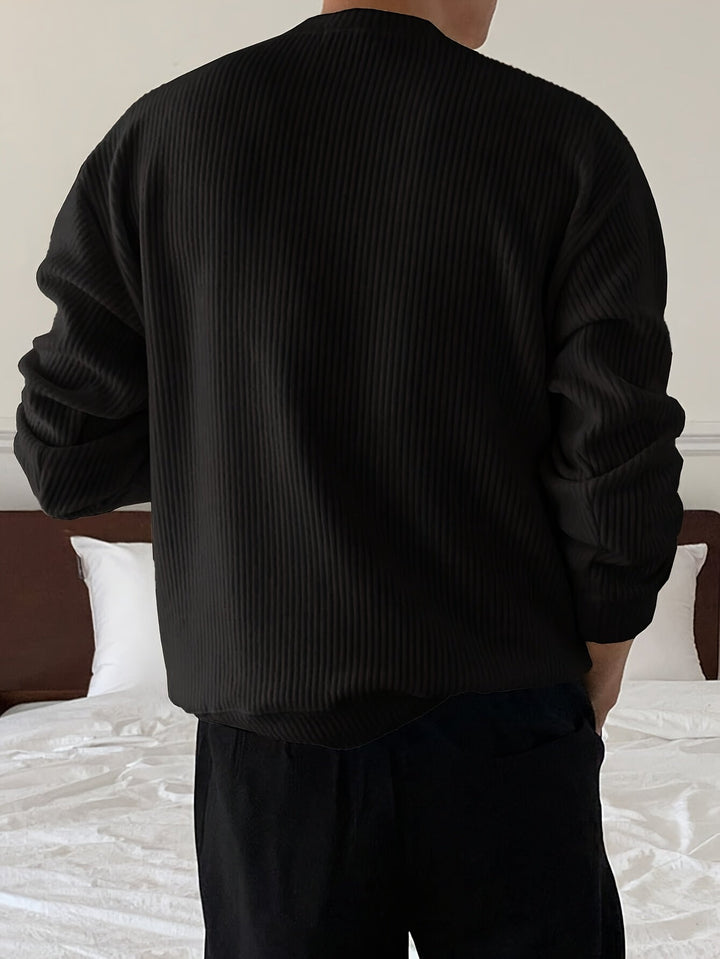 Men's Rib Knit Crew-Neck Sweater with Relaxed Fit