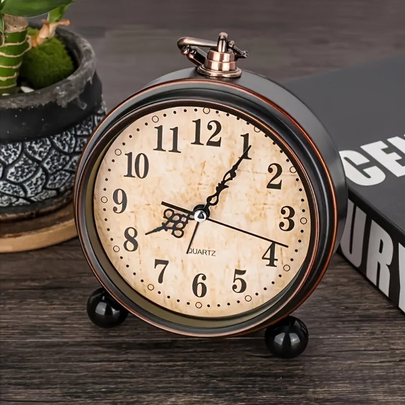 Retro Metal Alarm Clock with Silent Movement – Classic Size for Bedroom or Desk