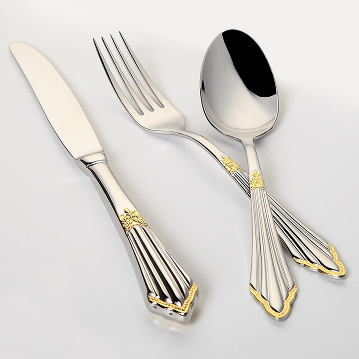 24- or 48-Piece Gold-Finish Stainless Steel Cutlery Set – GlowCut