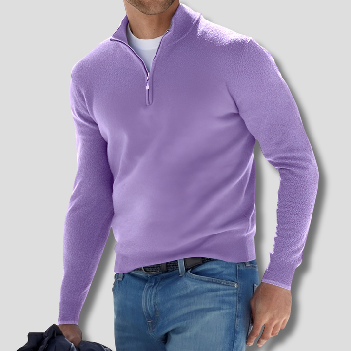 Cotton Knit with Zipper Collar Sweater for Men