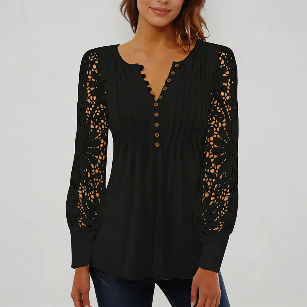 Sheer Lace Sleeve Floral Blouse for Women