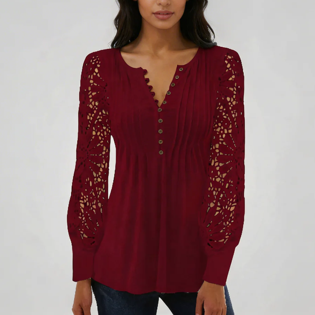 Sheer Lace Sleeve Floral Blouse for Women