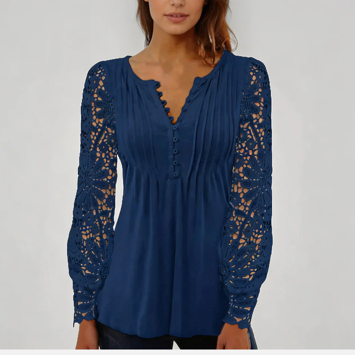 Sheer Lace Sleeve Floral Blouse for Women