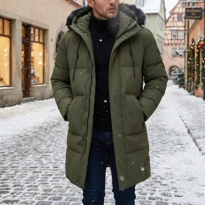 Long Quilted Hooded Jacket For Men