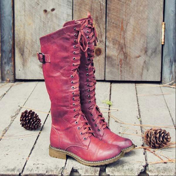 Knee-High Leather Women's Boots with Lace-Up and Orthopaedic Comfort – Soraya