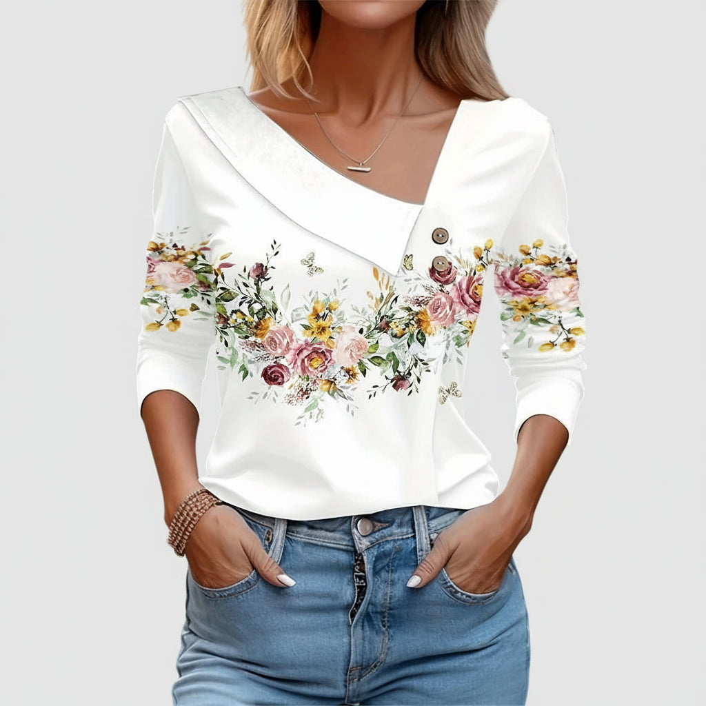 Stylish Long-Sleeve Floral Print Blouse