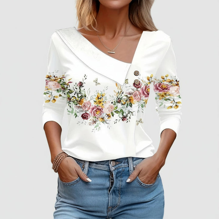 Stylish Long-Sleeve Floral Print Blouse