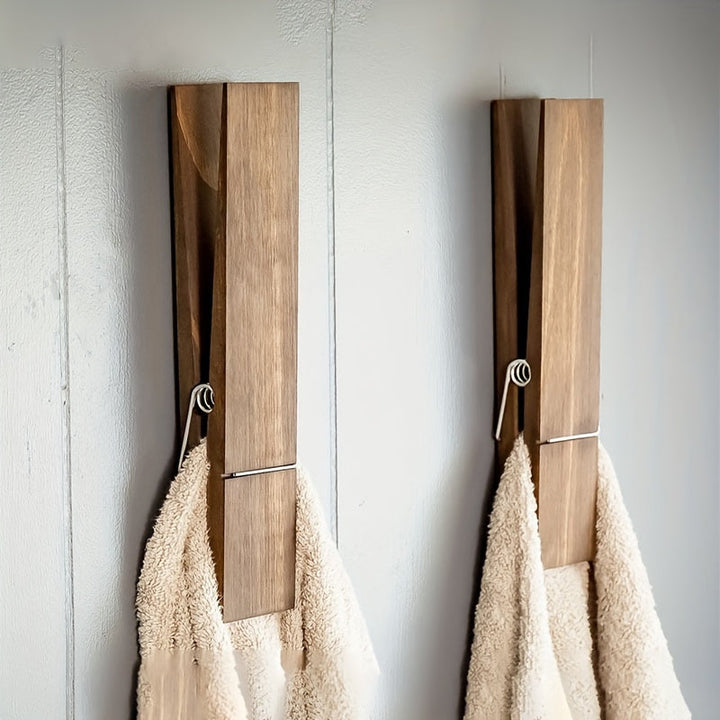 Wooden Towel Holder – Wall-Mounted Solution for Bathroom or Utility Room