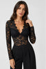 Women's Lace V-Neck Bodysuit with Long Sheer Sleeves, Bodycon Fit