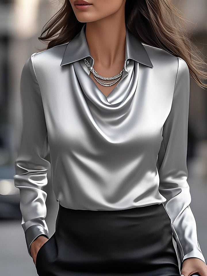 Women's Fitted Blouse – With Draped Neckline, Suitable for Work and Everyday Wear