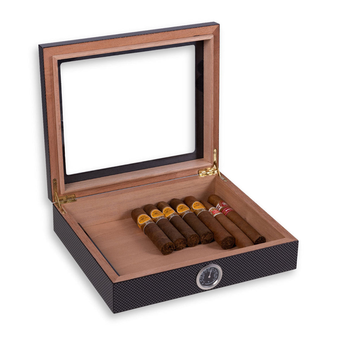 Desktop Cigar Storage Case with Hygrometer and Viewing Lid