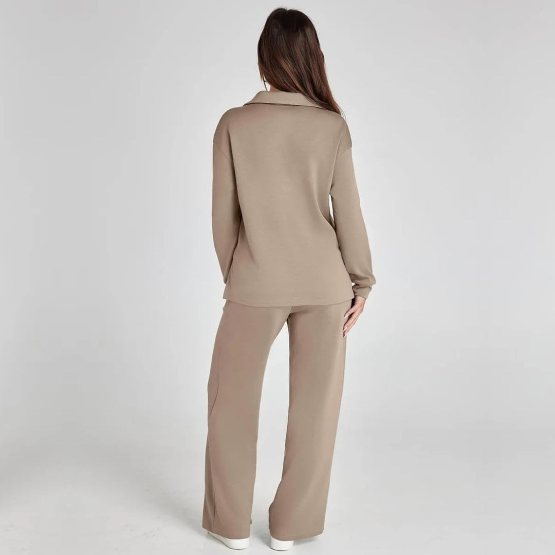 Women's Loungewear Set with V-Neck Sweatshirt and Wide Comfy Pants