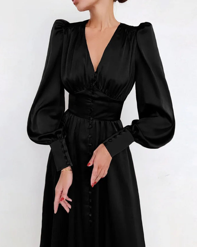 Elegant Satin V-Neck Maxi Dress for Women