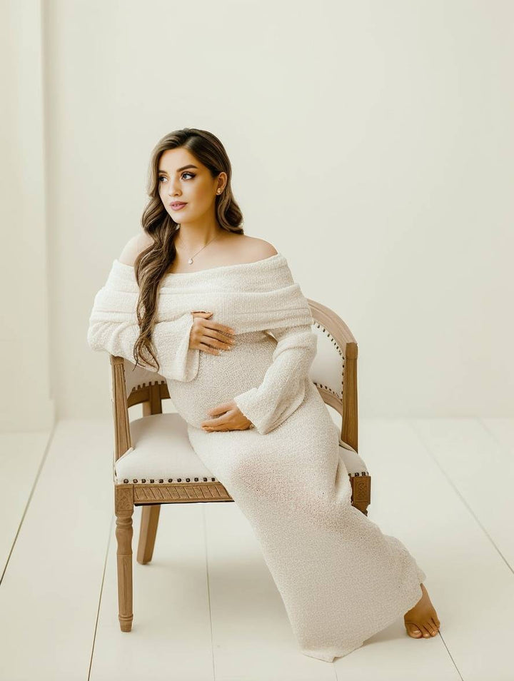 Women's A-Line Dress – Off-the-Shoulder with Long Sleeves, Suitable for Spring and Summer