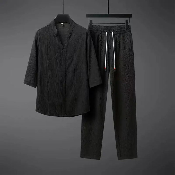 Vintage Linen Tracksuit 2-Piece Set for Men