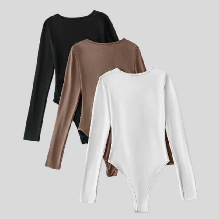 3-Pack Casual Long Sleeve Bodysuits for Women