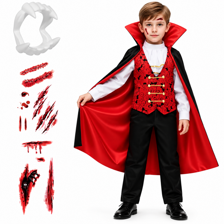 Boys' Vampire Costume Set with Cape and Fake Vampire Teeth