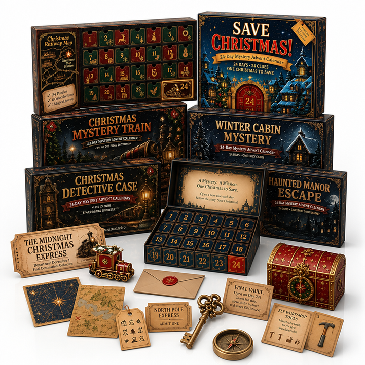 24-Day Escape Room Puzzle Advent Calendar with 6 Mystery Themes