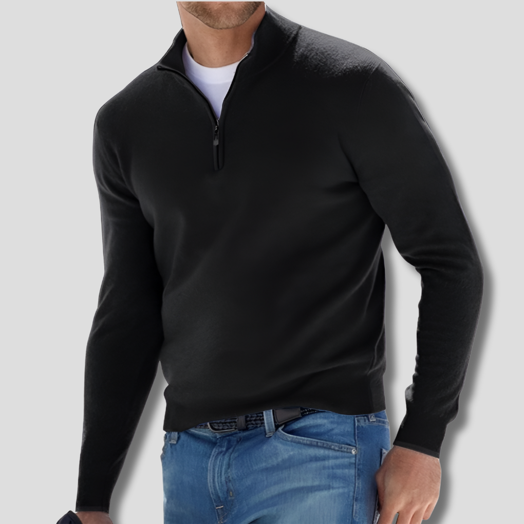 Cotton Knit with Zipper Collar Sweater for Men