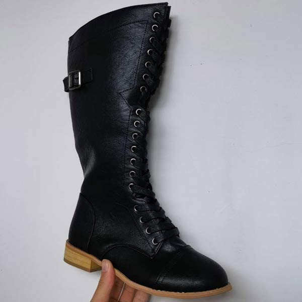 Knee-High Leather Women's Boots with Lace-Up and Orthopaedic Comfort – Soraya