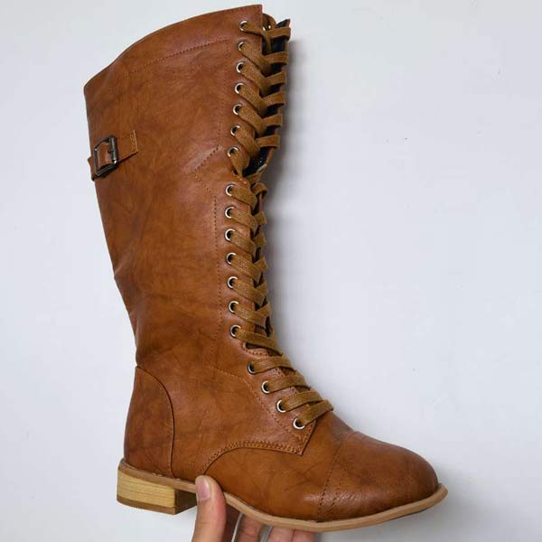 Knee-High Leather Women's Boots with Lace-Up and Orthopaedic Comfort – Soraya