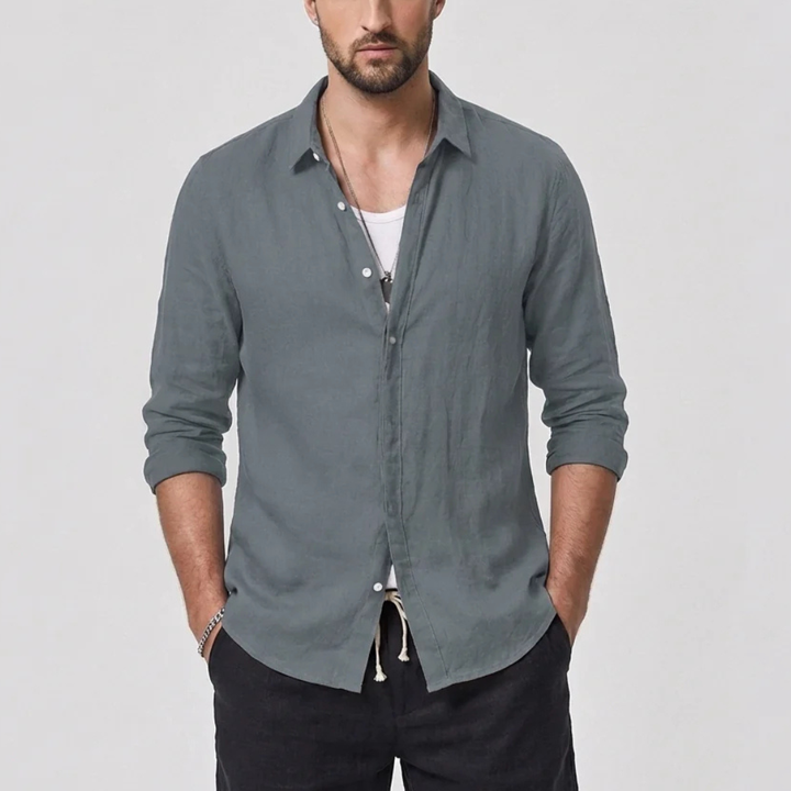 Vintage Shirt with Turn-Down Collar for Men