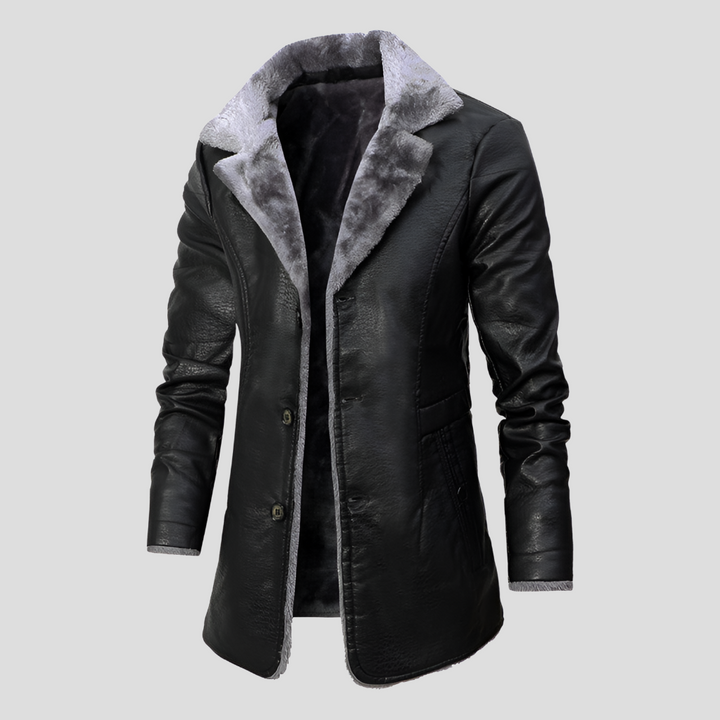 Shearling-Lined Leather Coat for Men