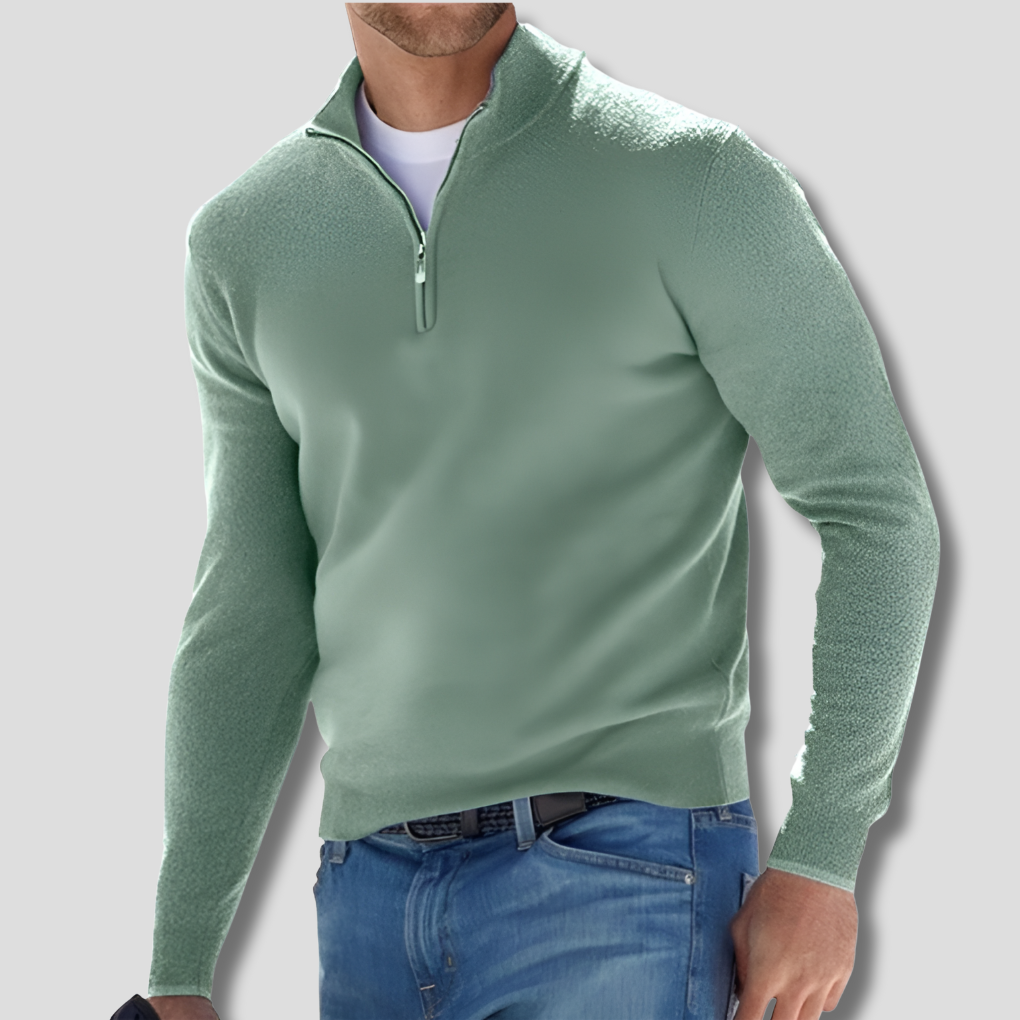 Cotton Knit with Zipper Collar Sweater for Men