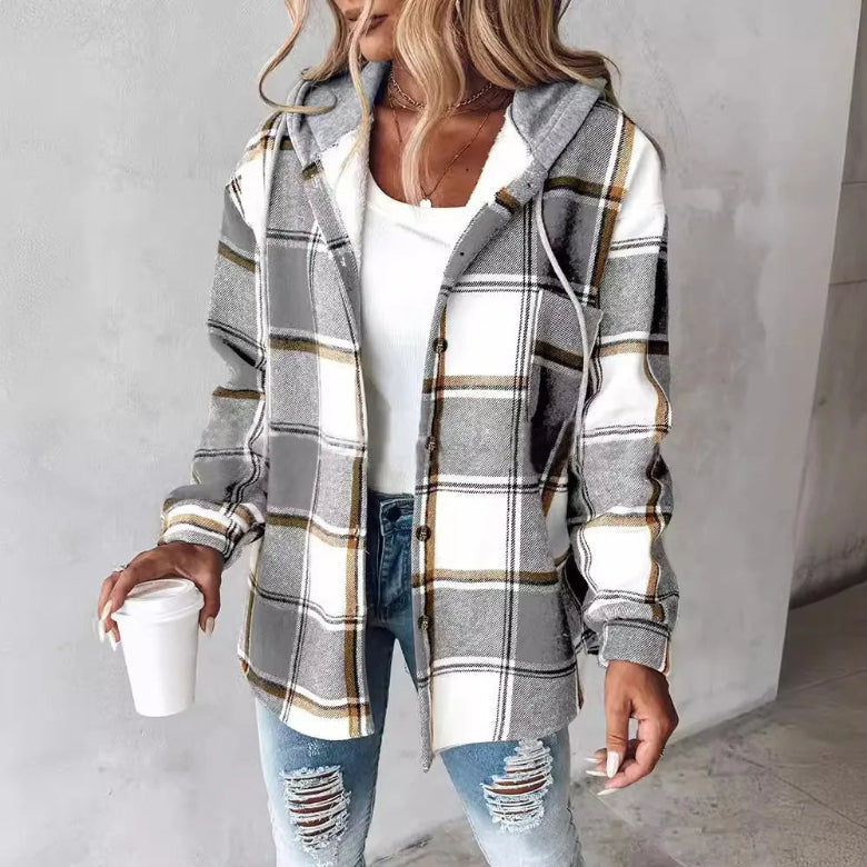 Checked Hooded Jacket for Women