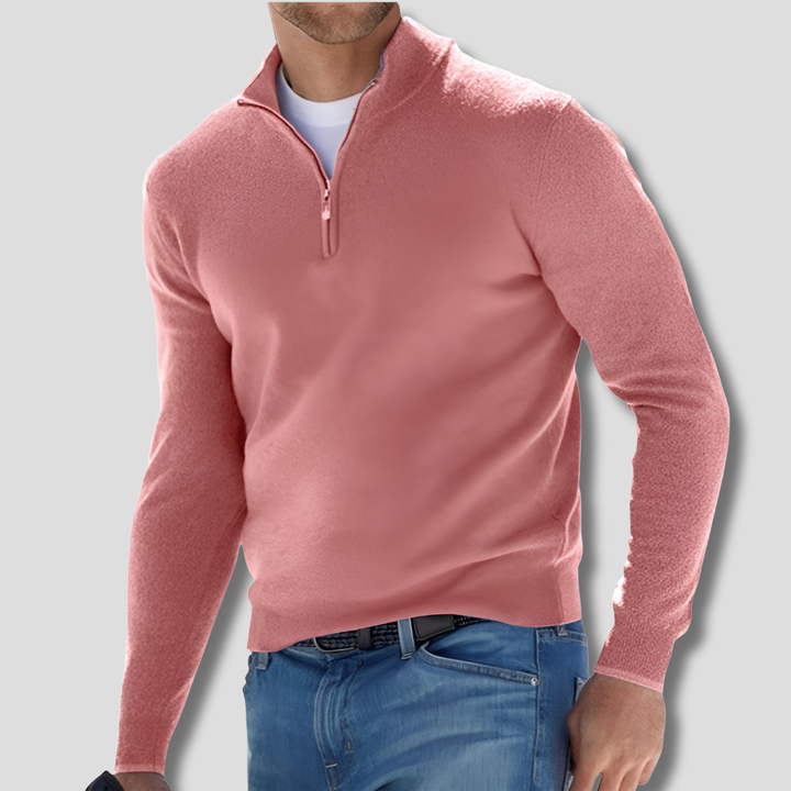 Cotton Knit with Zipper Collar Sweater for Men