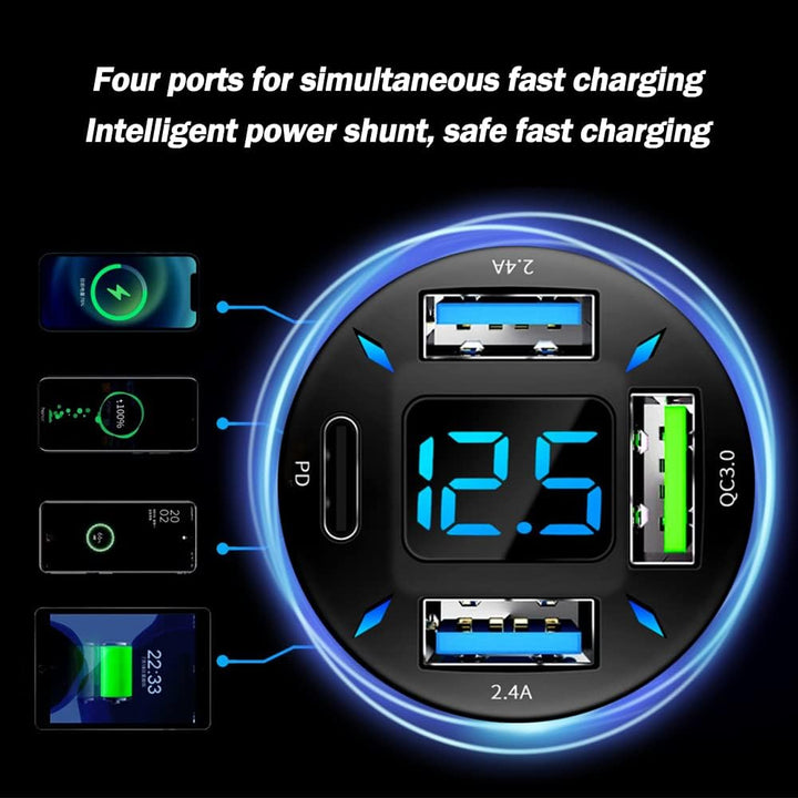 66W Super-Fast Car Charger with USB PD & QC 3.0 – Universal for 12-24V Cigarette Lighter Sockets