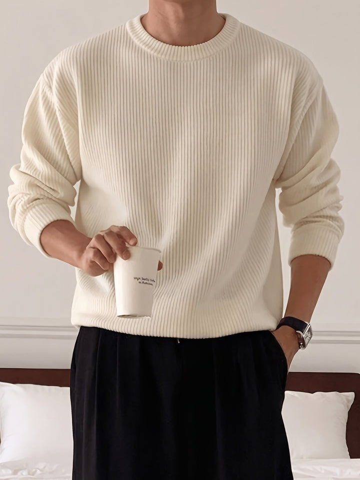 Men's Rib Knit Crew-Neck Sweater with Relaxed Fit