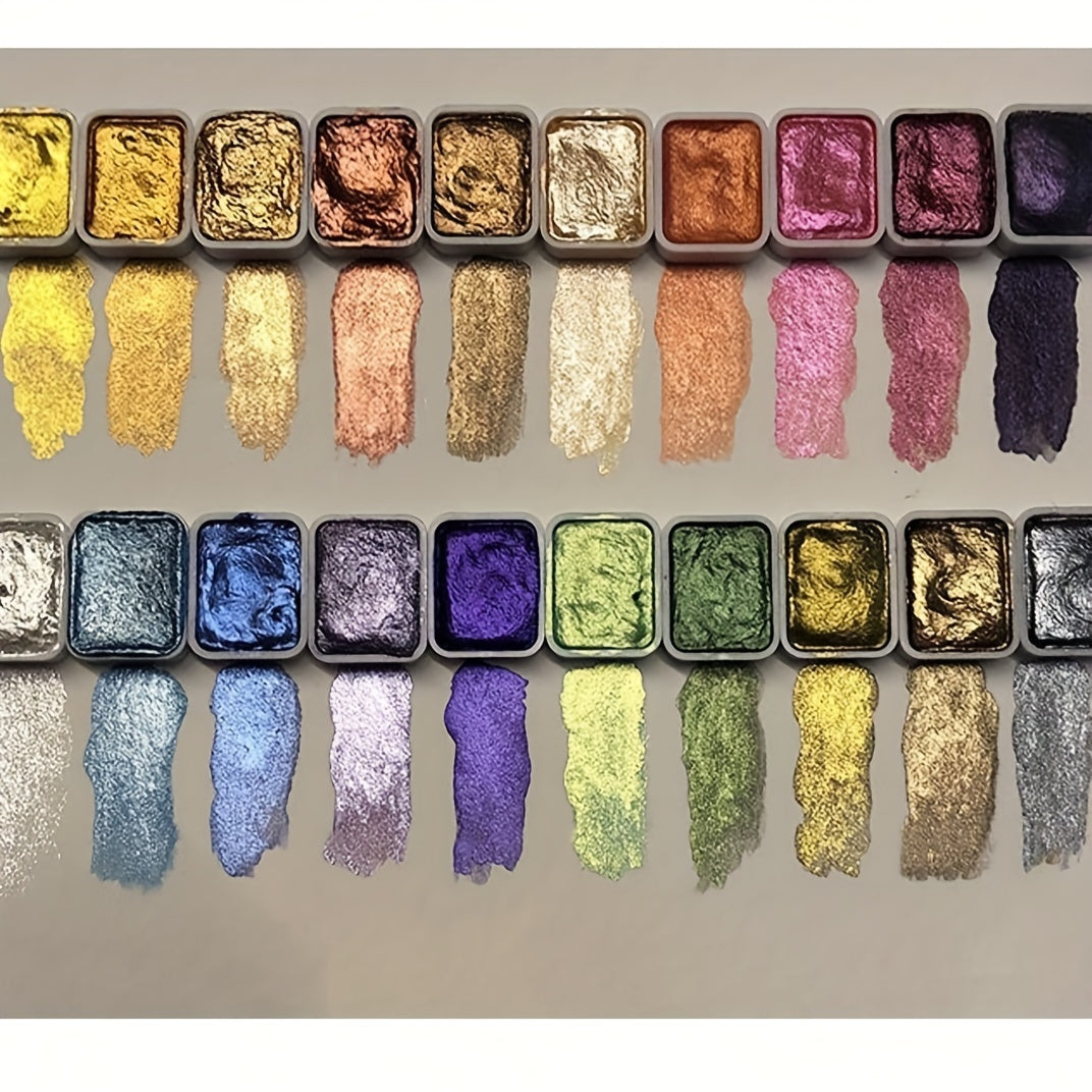 Pearlescent Watercolour Set – 20 Colours in Solid Form for Painting and Calligraphy
