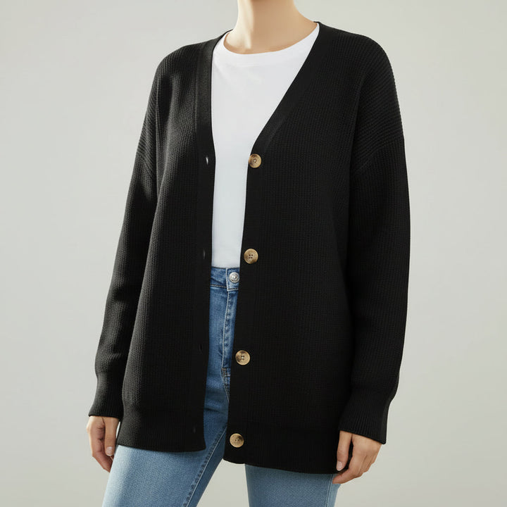Oversized V-Neck Cardigan with Button Closure for Women