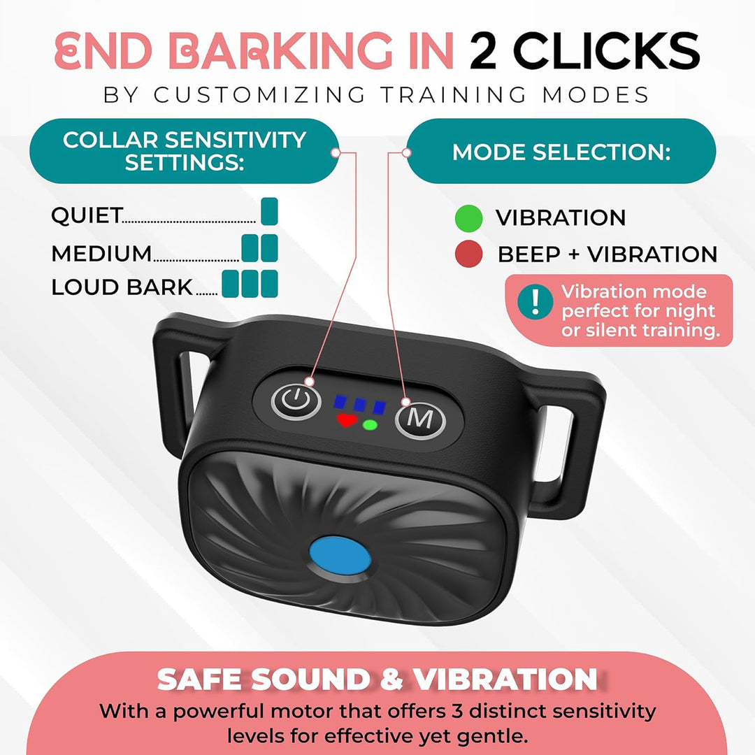 BelloSilent Anti-Bark Collar for Small Dogs | With Sound and Vibration | IP87 Waterproof | Adjustable and Gentle Training