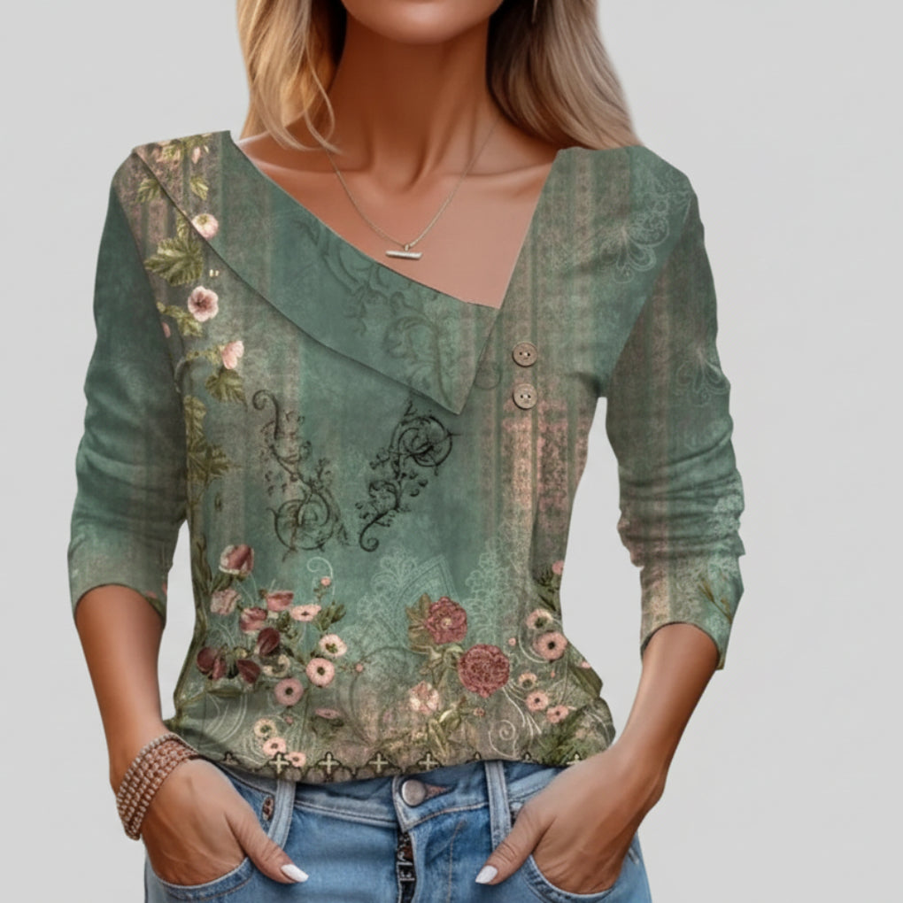 Stylish Long-Sleeve Floral Print Blouse