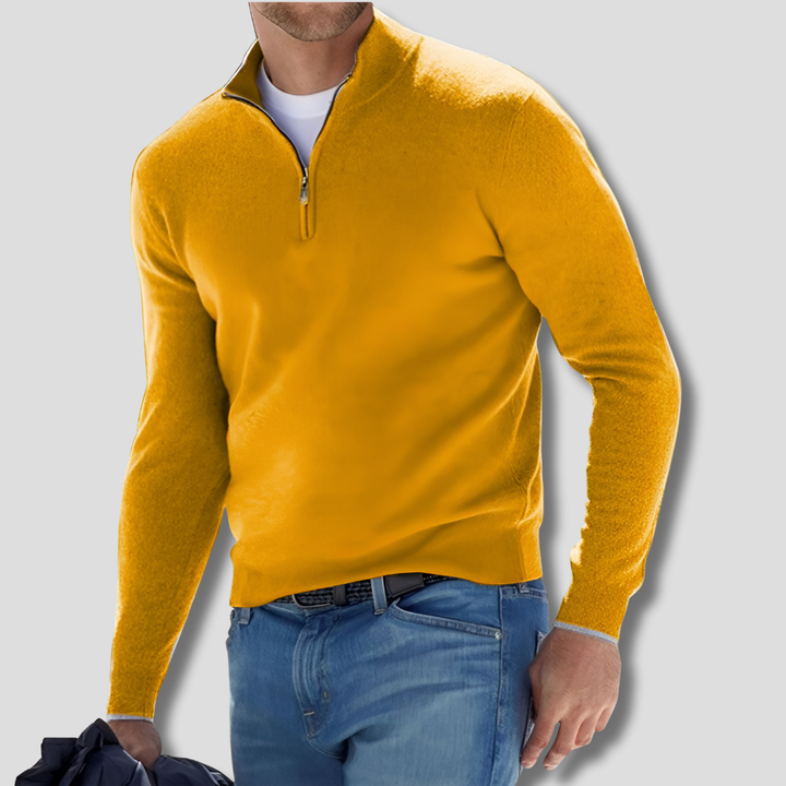 Cotton Knit with Zipper Collar Sweater for Men