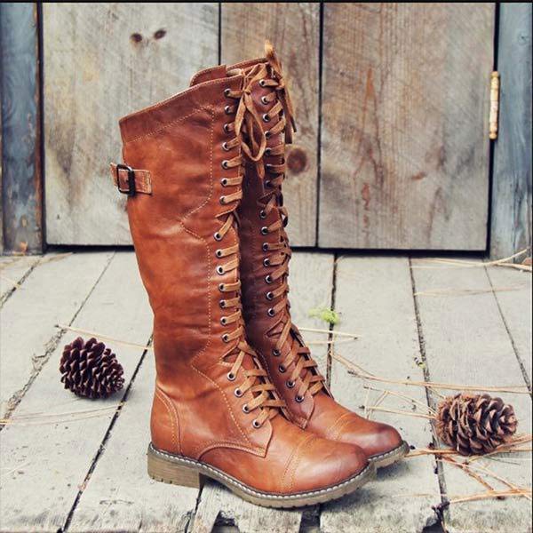 Knee-High Leather Women's Boots with Lace-Up and Orthopaedic Comfort – Soraya