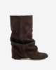 Women's slouchy knee-high boots with concealed heel, round toe, dark chocolate