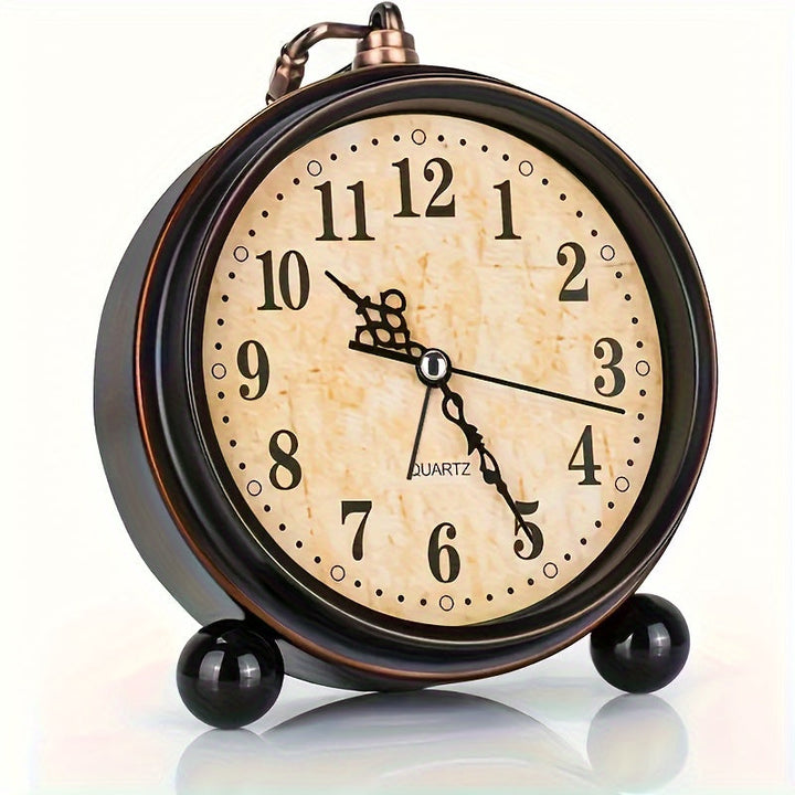 Retro Metal Alarm Clock with Silent Movement – Classic Size for Bedroom or Desk