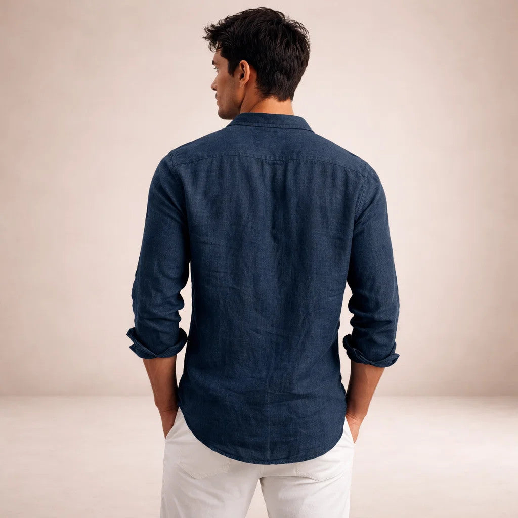 Men's Linen Casual Shirt with Button Placket in Regular Fit