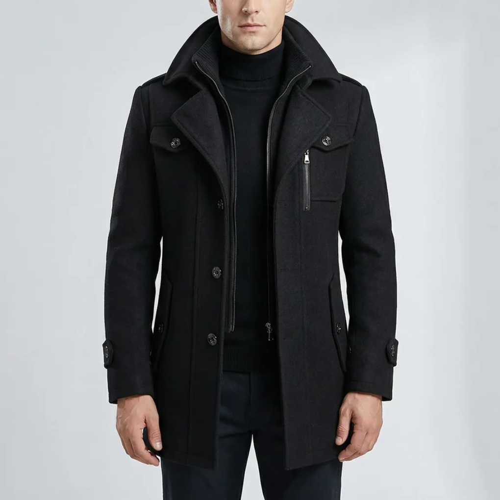 Mid-Thigh Structured Men's Overcoat