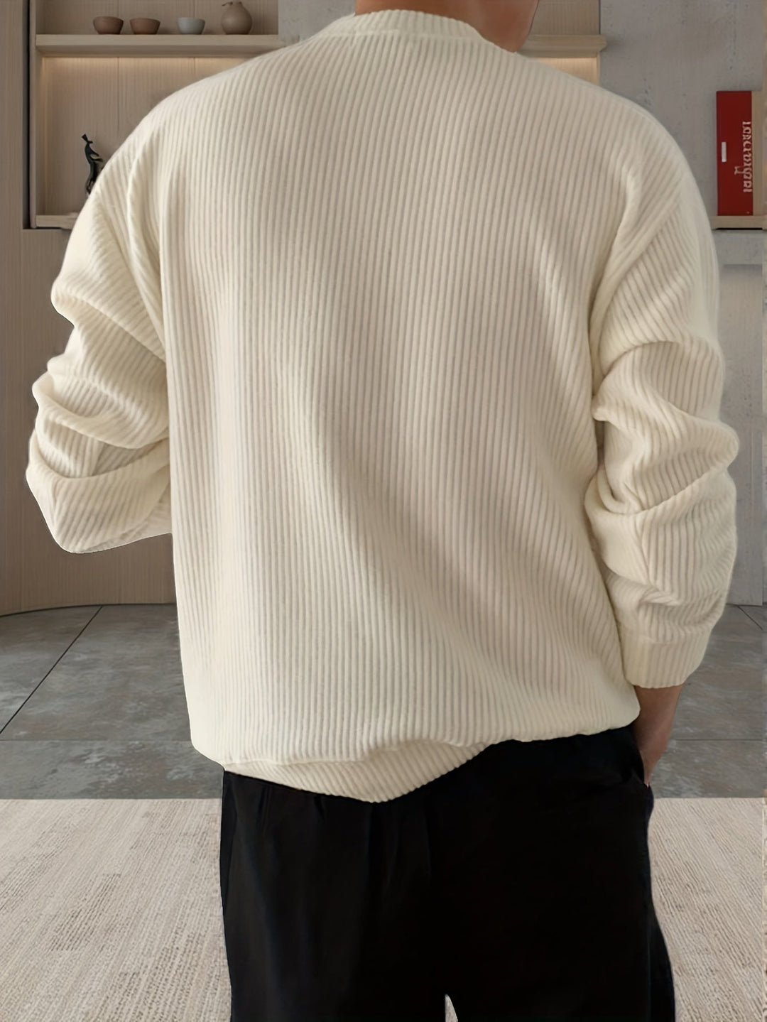 Men's Rib Knit Crew-Neck Sweater with Relaxed Fit