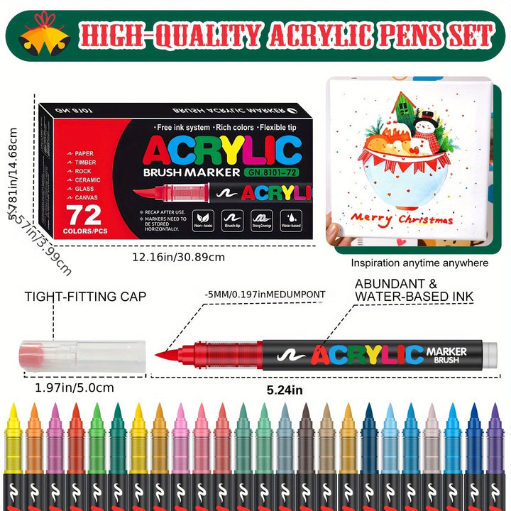 72 Acrylic Paint Pens in 72 Colours – Perfect for Creative Painting on Various Surfaces