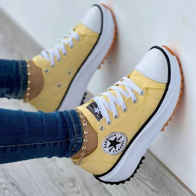 Women's Chunky Canvas Sneakers with Contrasting Side Stripe