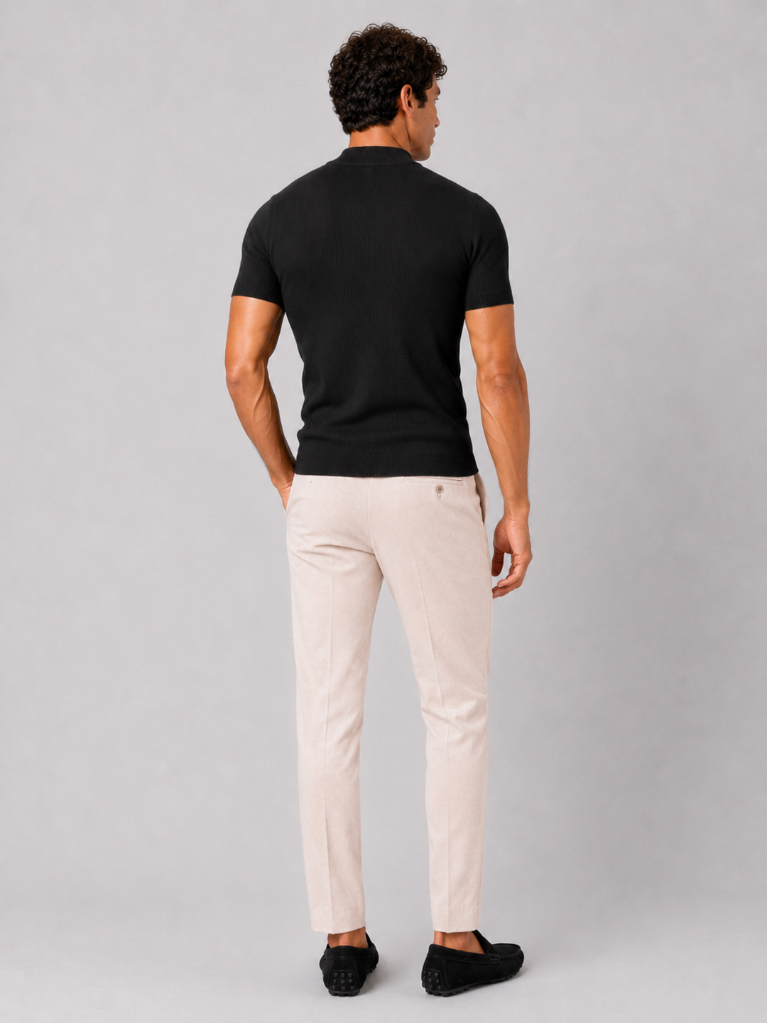 Men's Ribbed Mock Neck T-Shirt – Slim-Fit Stretch Short-Sleeve Top