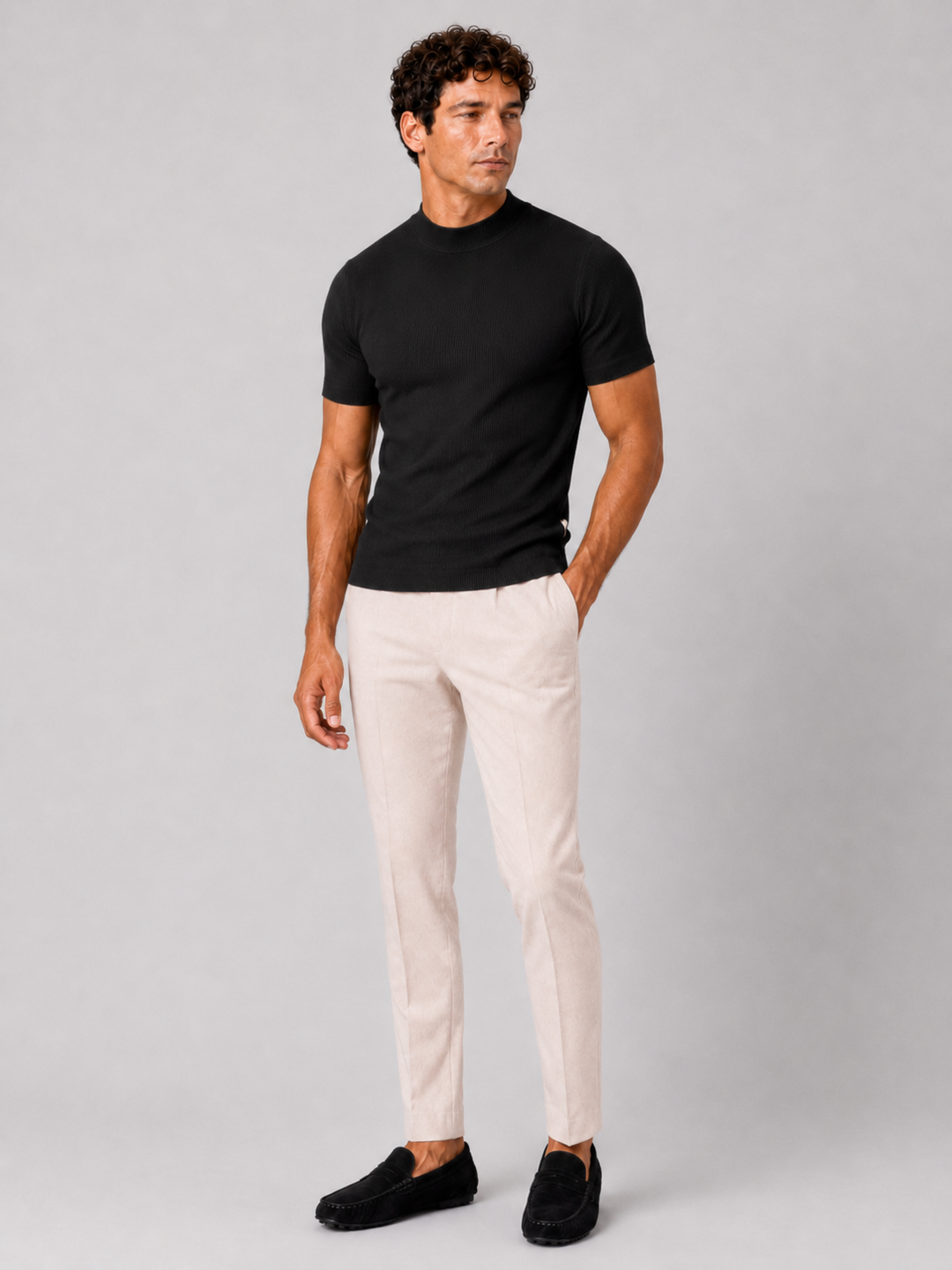 Men's Ribbed Mock Neck T-Shirt – Slim-Fit Stretch Short-Sleeve Top
