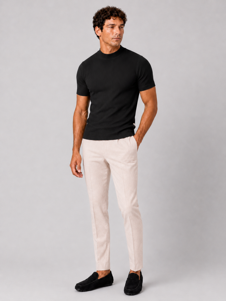 Men's Ribbed Mock Neck T-Shirt – Slim-Fit Stretch Short-Sleeve Top