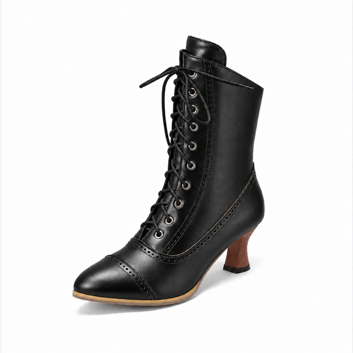 Women's Lace-Up Ankle Boots Retro Style – Vintage Ankle Boots with Heel